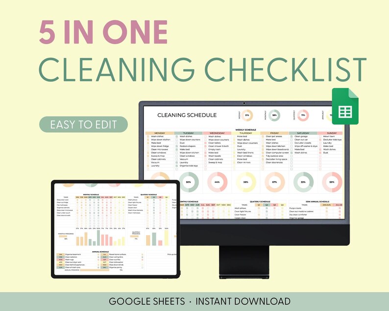 Editable Cleaning Schedule Planner | Google Sheets Docs Printable PDF ...