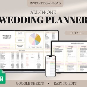Digital Wedding Planner Spreadsheet, Wedding Planning Budget Google Sheet, Wedding Checklist Tracker Template Wedding All in one List bundle