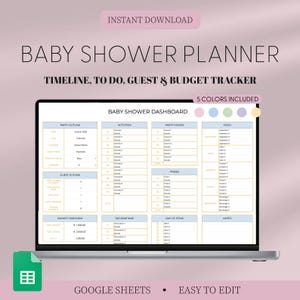 Digital Baby Shower Planner, Baby Shower Template, Google Sheets Planner, Baby Shower List, Baby Shower To Do, Editable Baby Shower Planning