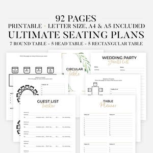 Printable Wedding Table Seating Chart Template, Event Table Seating Arrangement, Head Table Plans, Seat Map, Round Table Seating Planner