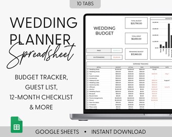 Feuille de calcul numérique pour la planification de mariage, budget de planification de mariage (Google Sheets), modèle de liste de contrôle de mariage, tout-en-un