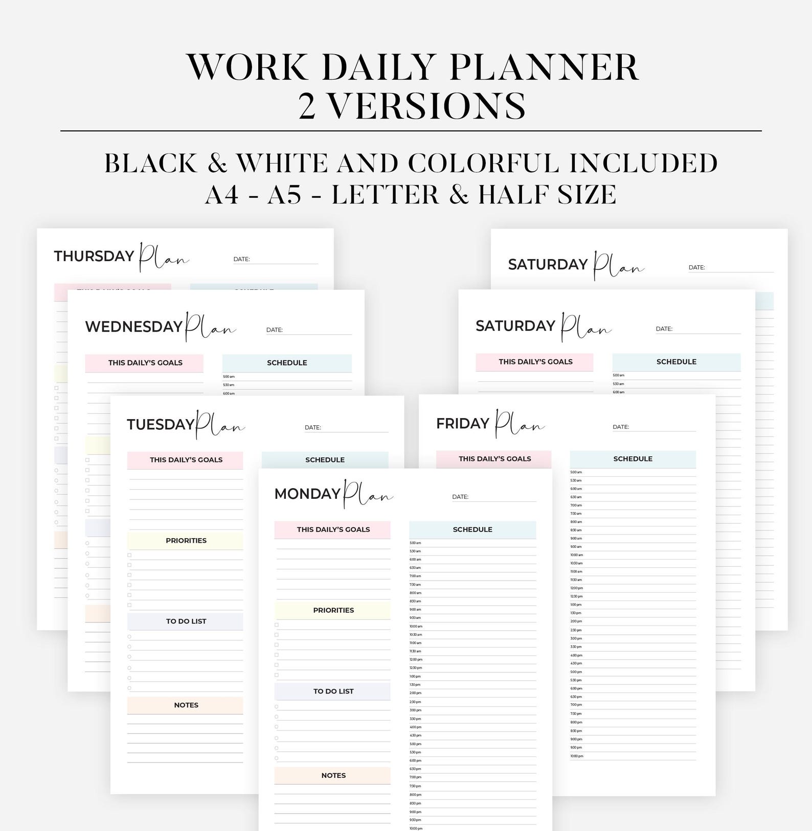 Printable Work Planner Printable Work Day Schedule Template Daily ...