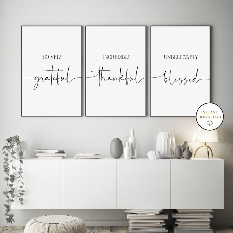 Grateful Thankful Blessed Printable Set of 3 Prints so Very - Etsy
