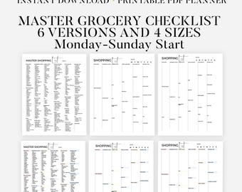 Master Grocery List Printable Template, Grocery Planner, Food Shopping List, Online Shopping List, A4/A5/Letter/Half Size, Instant Download