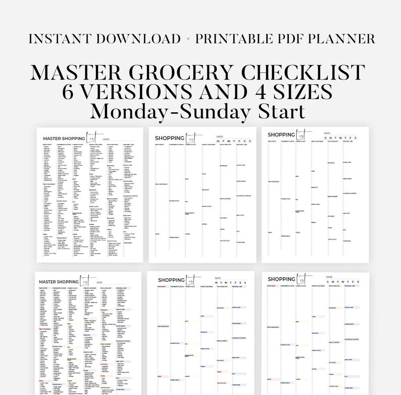Master Grocery List Printable Template, Grocery Planner, Food Shopping ...