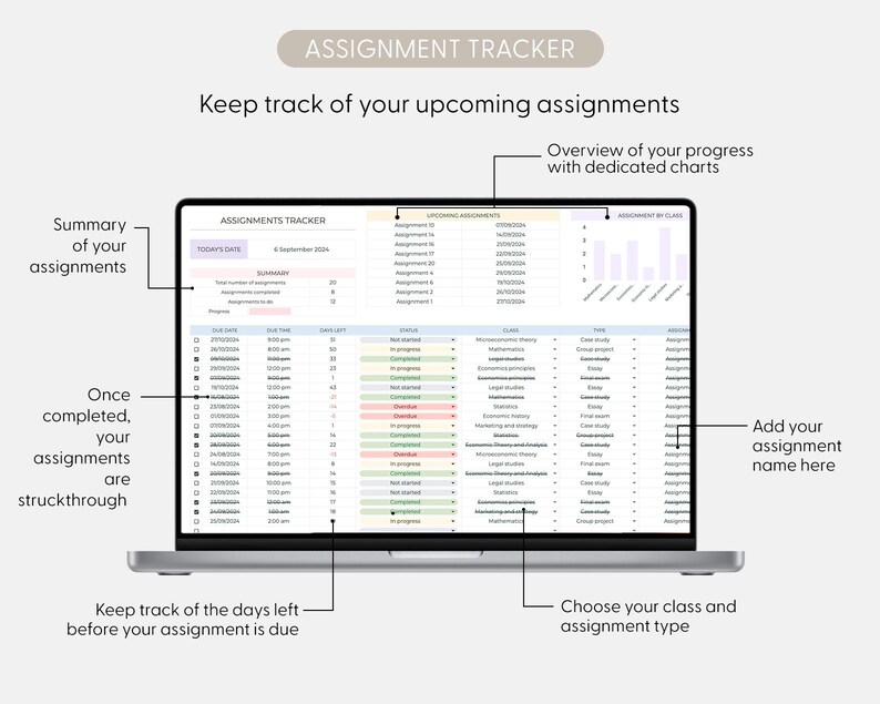 Student Planner and Assignment Tracker Google Sheets Excel College ...