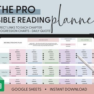 Tracker cronologico del piano di lettura della Bibbia Tracker biblico Piano di lettura della Bibbia modificabile di un anno Meditazione quotidiana per lo studio biblico femminile GoogleSheet