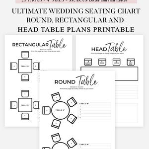 Table Seating Chart Templates, Editable, Round & Rectangle Tables, Head Table, Seating Arrangement, Wedding Planner, Seat Map, Reception