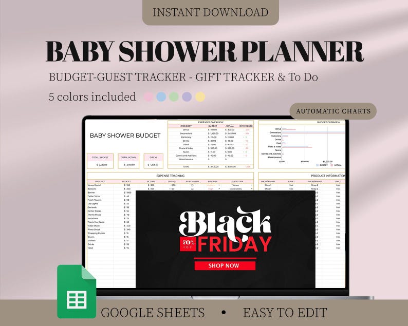 Digital Baby Shower Planner, Baby Shower Template, Google Sheets Planner, Baby Shower List, Baby Shower To Do, Editable Baby Shower Planning image 20