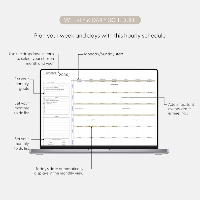 Social Media Content Calendar, Social Media Monthly Content Planner, Google Sheet Spreadsheets, Instagram, Youtube, TikTok, Facebook Tracker image 15