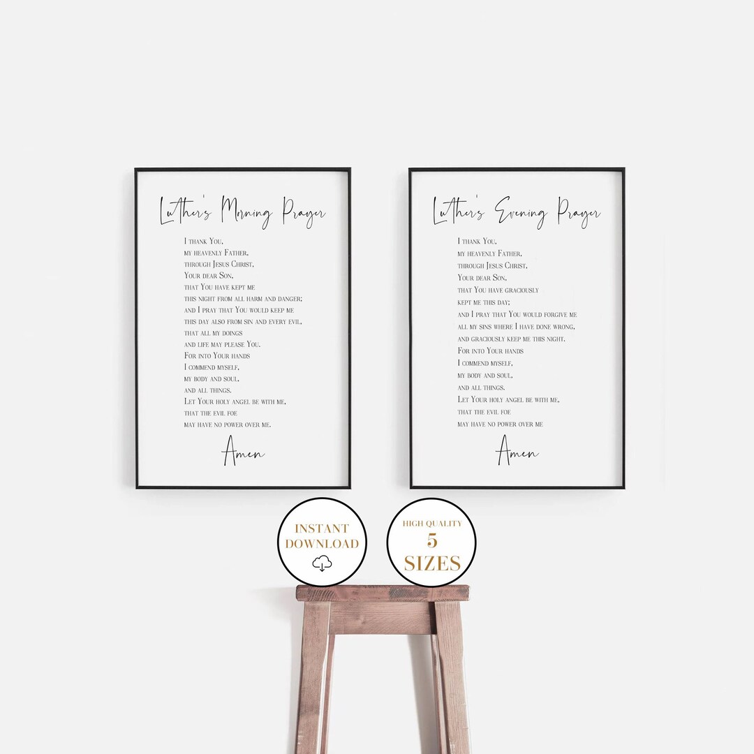 Luther's Morning Prayer and Luther's Evening Prayer, Set of 2 Prayers ...