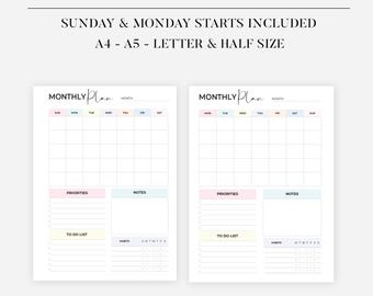 Dagelijks Wekelijks Maandelijks Afdrukbare plannersjablonen Niet-gedateerd plannerbundel Productiviteitsplannerset, plannervellen, A4, A5, US Letter, halve L