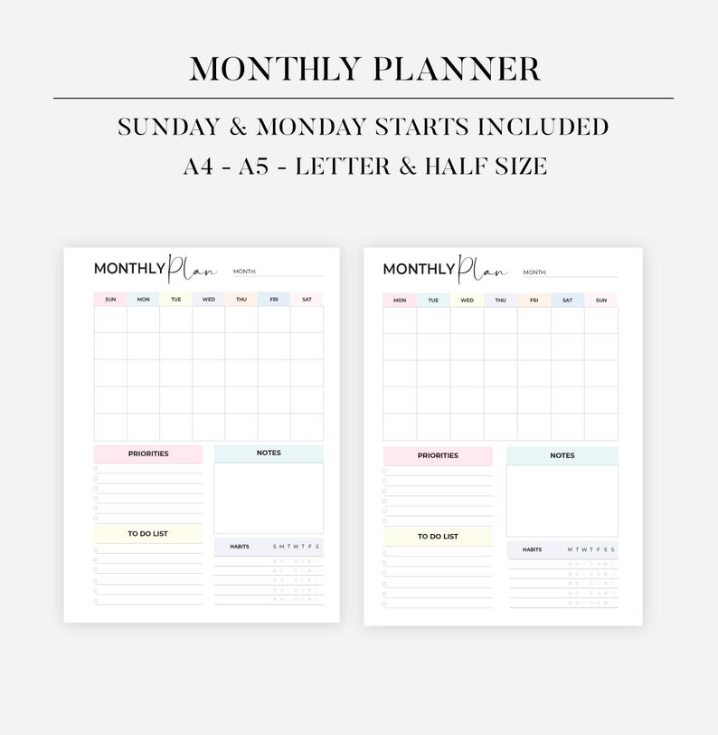 Daily Weekly Monthly Printable Planner Templates Undated Planner Bundle ...