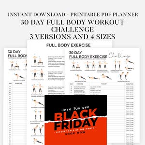 30 Tage Ganzkörper Workout Challenge Printable | Ganzkörper-Trainingsplan | Stärken Sie Beine, Arme und Kern | Home Fitness Planer Sofort Download