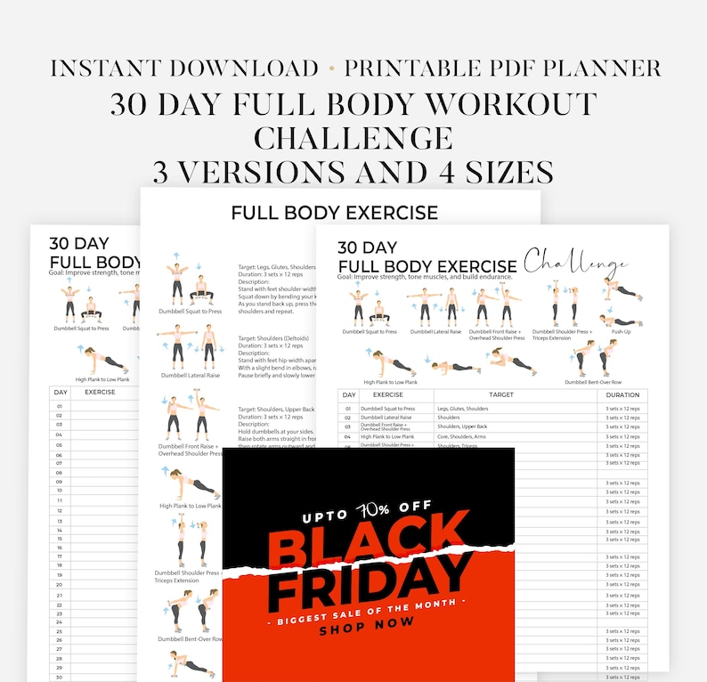 30 Day Full Body Workout Challenge Printable | Full Body Workout Plan ...