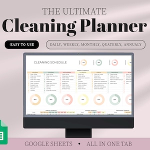 Cleaning Checklist Spreadsheet Template for Google Sheets Cleaning Schedule Weekly Yearly Cleaning Planner House Chore List Chart Editable