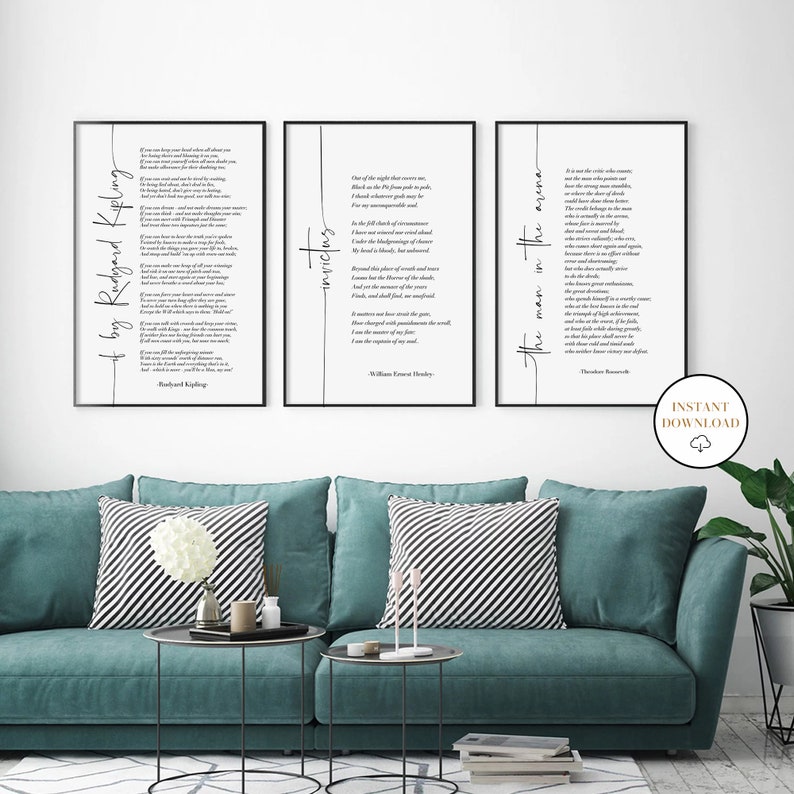 If Poem Invictus Poem and Man in the Arena, Set Of 3 Printable Inspirational Poems, Literature Prints, Home Office Decor, Student Wall Art image 7