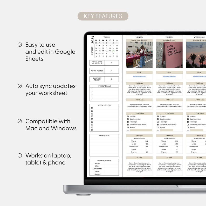 Social Media Content Calendar, Social Media Monthly Content Planner, Google Sheet Spreadsheets, Instagram, Youtube, TikTok, Facebook Tracker image 17