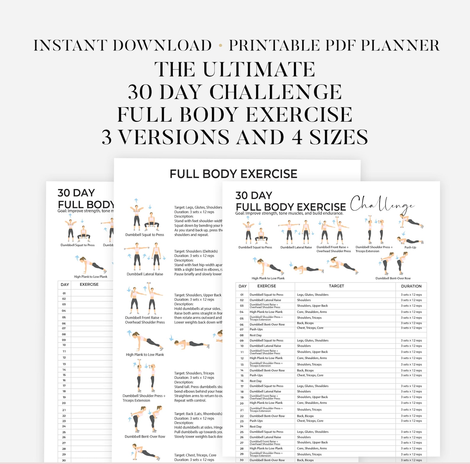 30 Day Full Body Workout Challenge Printable | Full Body Workout Plan ...