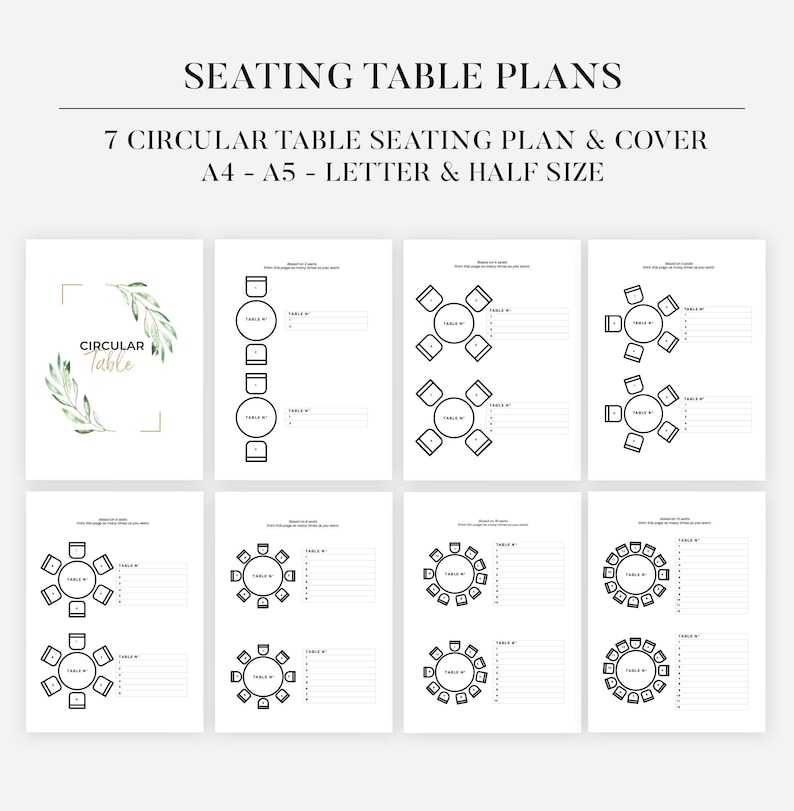 Printable Wedding Table Seating Chart Template, Round Table Seating ...