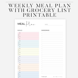 Weekly Meal Planner with Grocery List Printable Template, Editable Grocery, 7 Day Menu Plan, Food Planner, Health Fitness A4/A5/Letter/Half