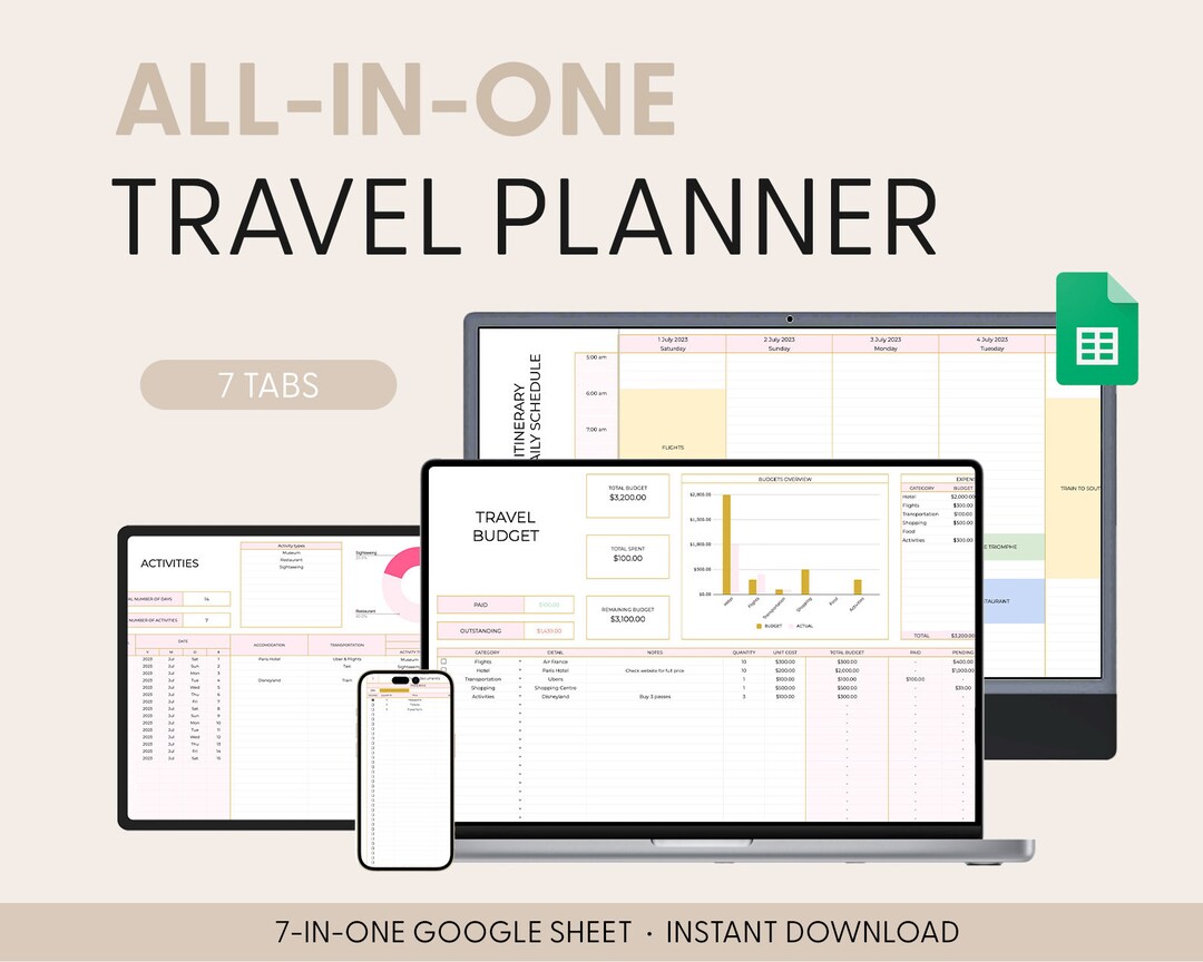 Travel Planner Google Sheets Excel Template Holiday Organizer Travel ...
