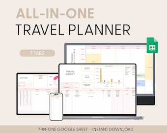 Travel Planner Google Sheets Excel Template Holiday Organizer Travel Budget Spreadsheet Travel Itinerary Vacation Plan Family Packing List