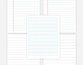 Papier imprimable avec lignes, 30 pages de papier quadrillé imprimable, papier à pois, grandes lignes de notes sur les règles de l'université, carnet de notes avec lignes, téléchargement immédiat du PDF