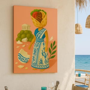 Kitchen Wall Decor – Greek Wall Art Print, Mediterranean Taverna Poster, Olive Canvas Illustration, Ancient Greece Artwork, Food Lover Gift