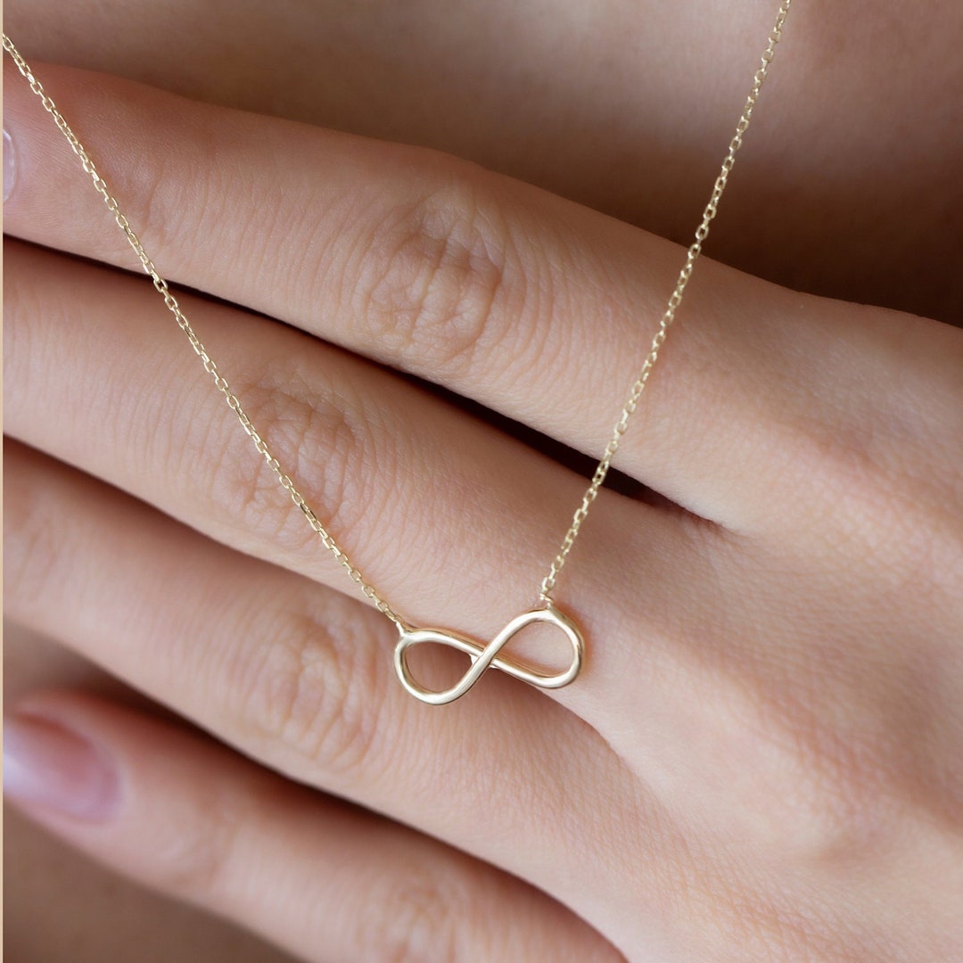 14K Solid Gold Infinity Pendant Necklace Etsy