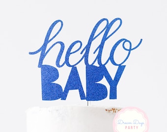Glitter Hello Baby Cake Topper - Welcome Baby Shower Decor, Gender Reveal