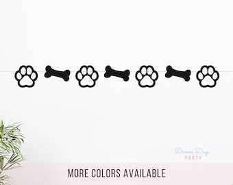Dog Bone & Paw Garland, Birthday Decorations, Lets Pawty, Puppy Party, Dog Themed Decor