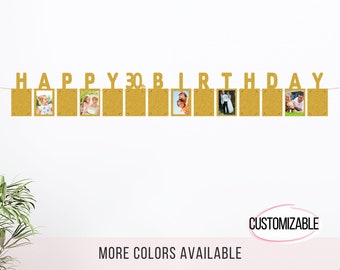 Pancarta fotográfica personalizada: Hito fotográfico, Decoraciones para fiesta de feliz 30 cumpleaños, Guirnalda de fotos de graduación