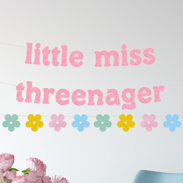 Threenager Birthday, Little Miss Threenager Banner, Threenager Birthday Sign, Threenager Party Decoration, 3rd Birthday Decor, Groovy Themed