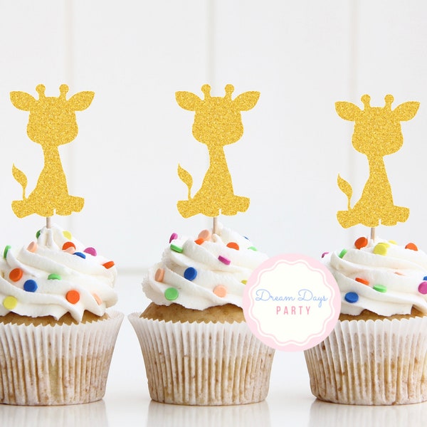 Giraffe Cupcake Topper, Giraffe Baby Shower, Baby Giraffe Birthday, Gold Giraffe Party, Safari Themed Party