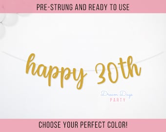 Happy 30th Banner: Happy 30 Birthday Party Decorations, Thirty Sign