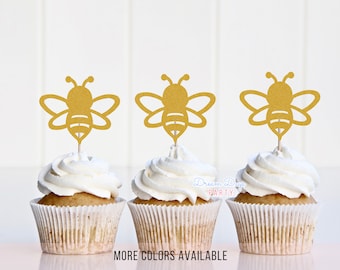 Bee Cupcake Toppers, Baby Shower, Bee Party Picks, Honey Decorations, Mommy-to-Bee Supplies