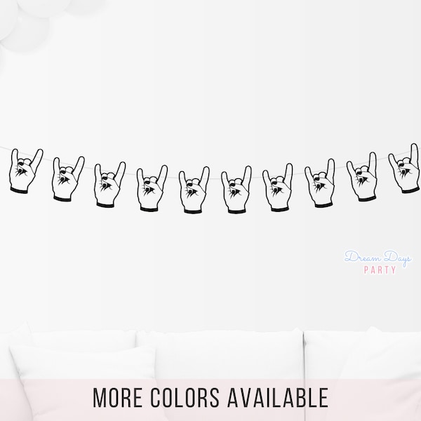 Rock Hand Garland, Rockn Roll, Decades Party, Music Theme Parties Decoration