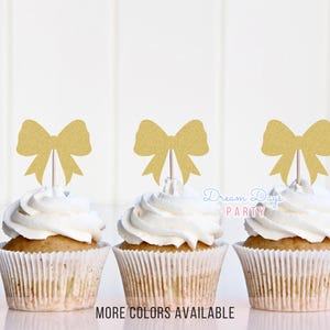 Bow Cupcake Topper for Baby Shower or Birthday, Coquette Party Decor, Bow Cake Topper, Pink Bow Theme Cupcake Picks
