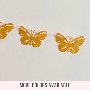 Butterfly Garland | Bachelorette & Bridal Shower Decor | Birthday, Baby Shower for Girls | Gold Glitter Banner | Butterfly Party Decorations