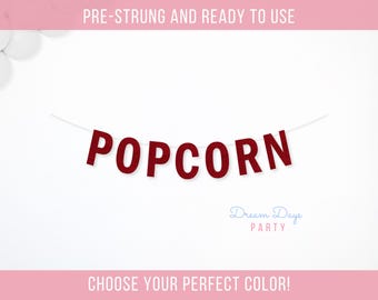 Glitter Popcorn Banner: Movie Night Party Garland | Carnival Circus Party Decor