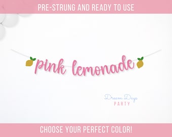 Pink Lemonade Banner, Lemon Birthday Party Decor, Baby Shower, Summer Girl First Birthday Decoration