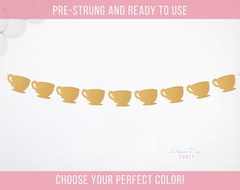 Tea cup Garland for Tea Party Decorations – Let’s Par-Tea, Garden Theme , Birthday, Shower