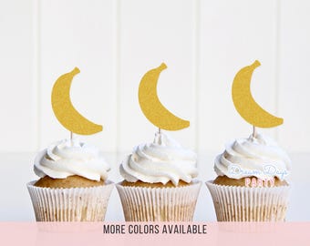 Banana Cupcake Topper, Let’s Go Bananas Party Birthday Theme Decorations, Fruit Dessert Table Decor