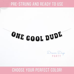 One Cool Dude Banner – First Birthday Boy Party Decoration, Retro Smiley Face Checkered High Chair Garland, Boys 1st Birthday Decor