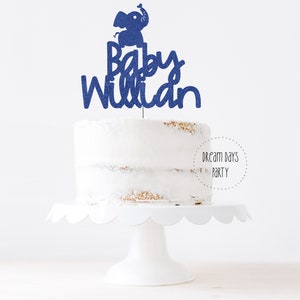 Elephant Baby Shower Cake Topper Decor, Baby Boy Elephant Shower, Custom Baby Girl Elephant, Blue Glitter Elephant Baby Boy Topper