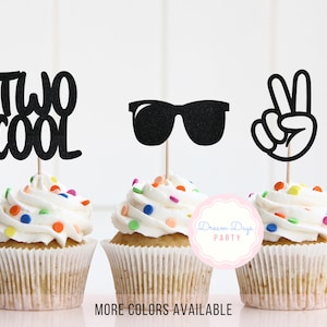 Two Cool Birthday Party Cupcake Topper Decorations, Sunglasses Decor Summer Party, Peace Sing