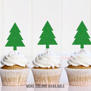 Christmas Tree Cupcake Toppers | Holiday Party Cupcake Decorations | Christmas Party Supplies | Festive Winter Cupcake Picks