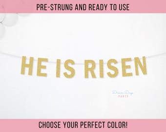 He is Risen Banner: Glitter Easter Sign, Christian Decor, Spring Religious Decorations, Happy Easter
