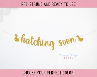 Hatching Soon Banner Baby Shower Decor, Dinosaur Gender Reveal Party Sign Decorations, Announcement Garland